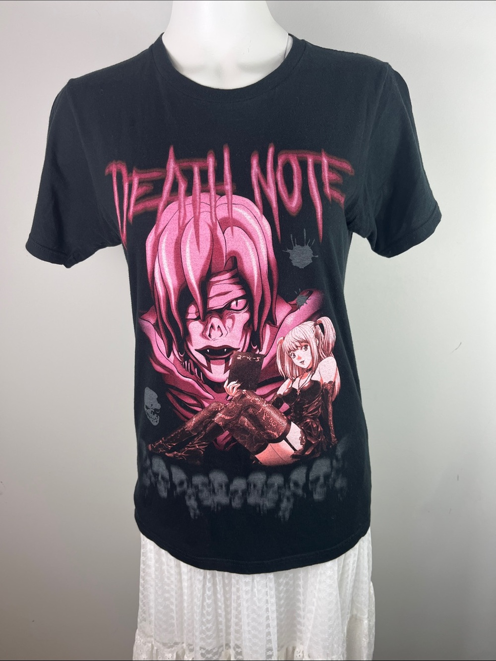 Ripple Junction Black T-Shirt with Pink Graphic